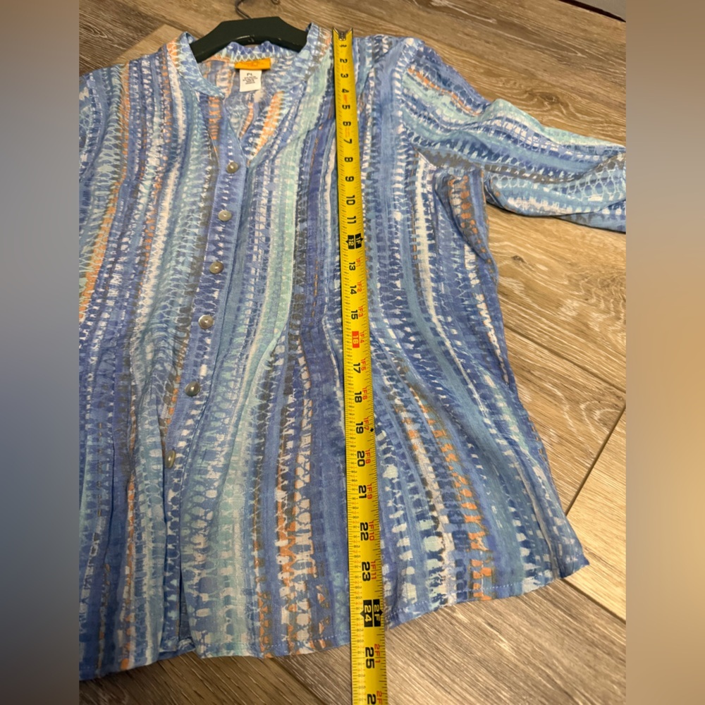 #5) Ruby Rd. Blue And Orange Patterned Button Up … - image 6